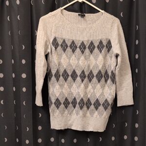 Talbots Beige and Dark Gray Argyle Sweater
